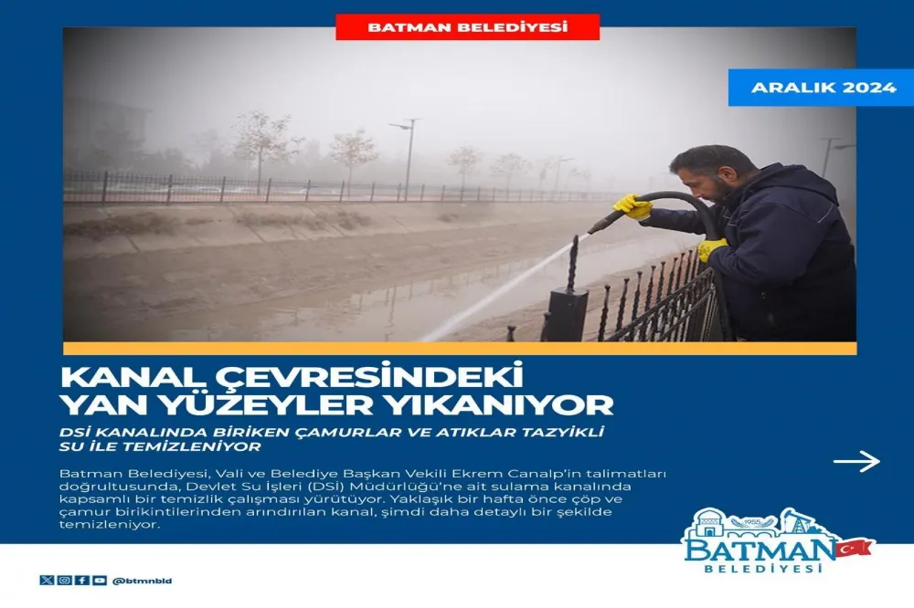 Kanal çevresindeki yan yüzeyler titizlikle yıkanıyor