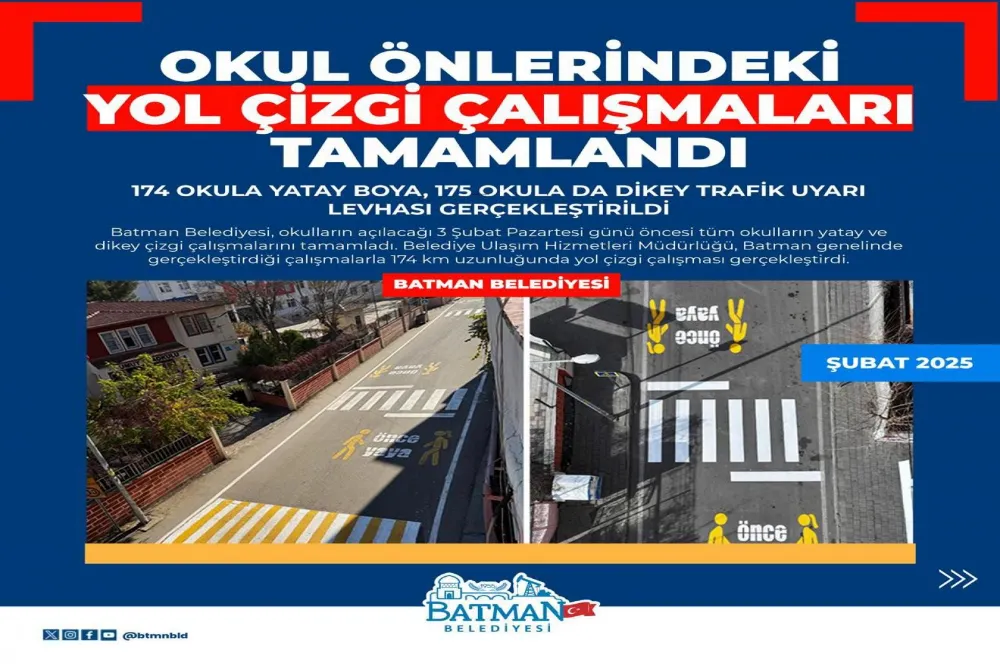 Okul önlerindeki yol çizgi çalışmaları tamamlandı